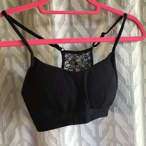 Black padded bralette with lace back